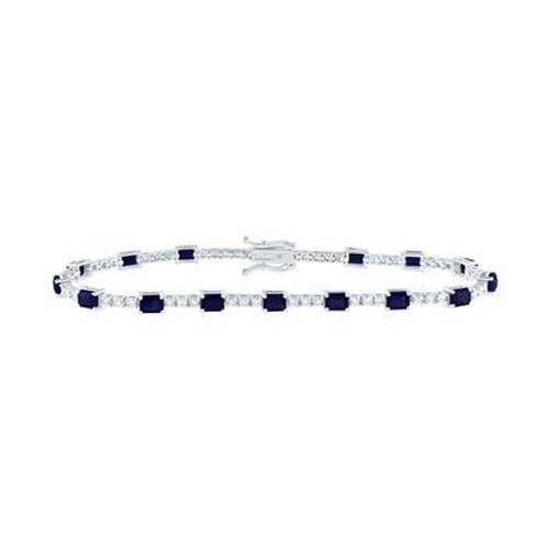 1.00ctw Diamond & 4.62ctw Natural Sapphire Emerald Cut 14k White Gold Bracelet