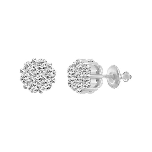 0.25cttw Diamond Flower Cluster Stud Earrings 14k White Gold Screw back