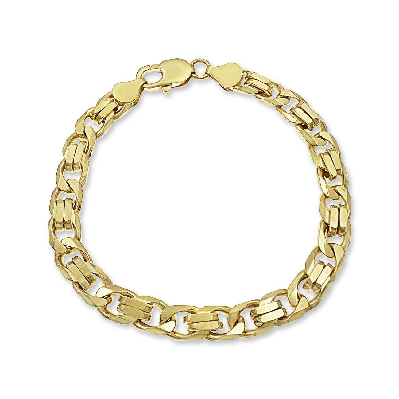 10k Gold Mens Curb Link Chain Bracelet Diamond Cut 8"