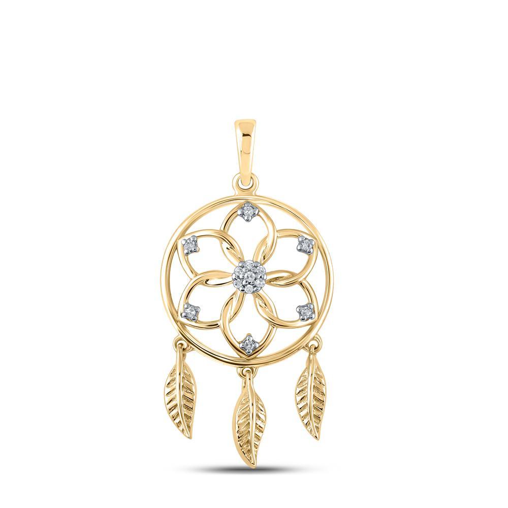 Diamond Dreamcatcher Pendant Charm 10k Yellow Gold