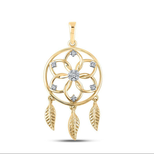 Diamond Dreamcatcher Pendant Charm 10k Yellow Gold