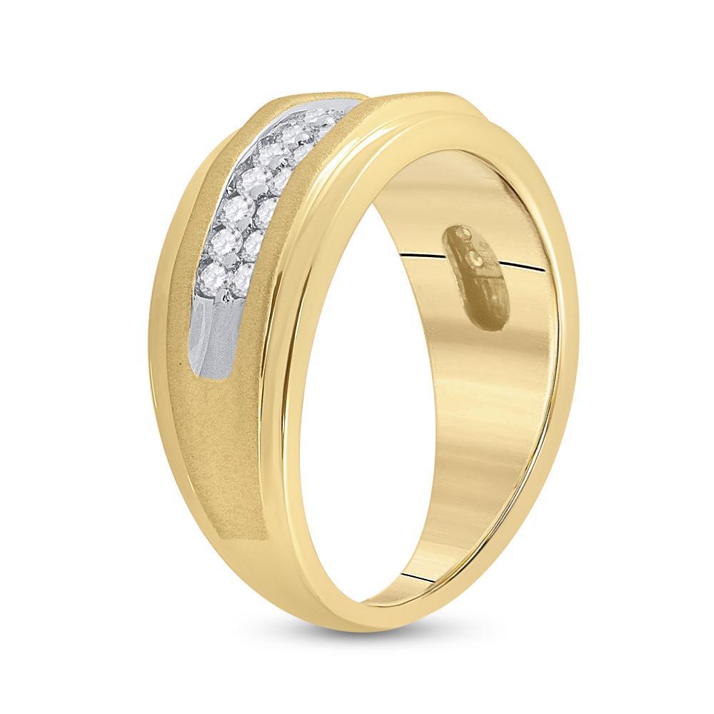 10k Yellow Gold Mens Round Diamond Wedding Double Row Band Ring 0.75Cttw