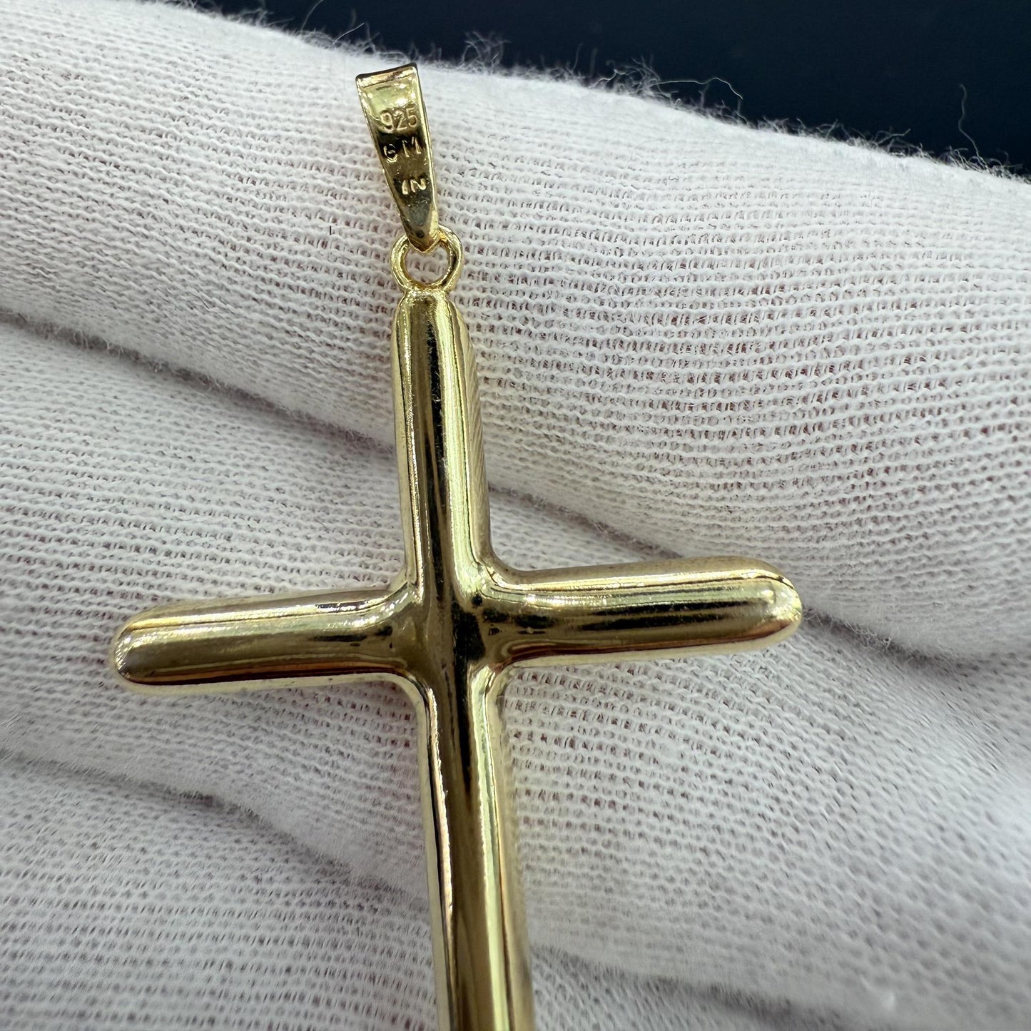 Cross Plain Pendant Charm 925 Sterling Silver Gold Plated 2"