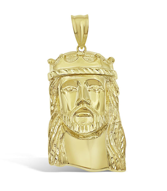 Large Jesus Head Pendant 10k Yellow Gold Charm 3.3"