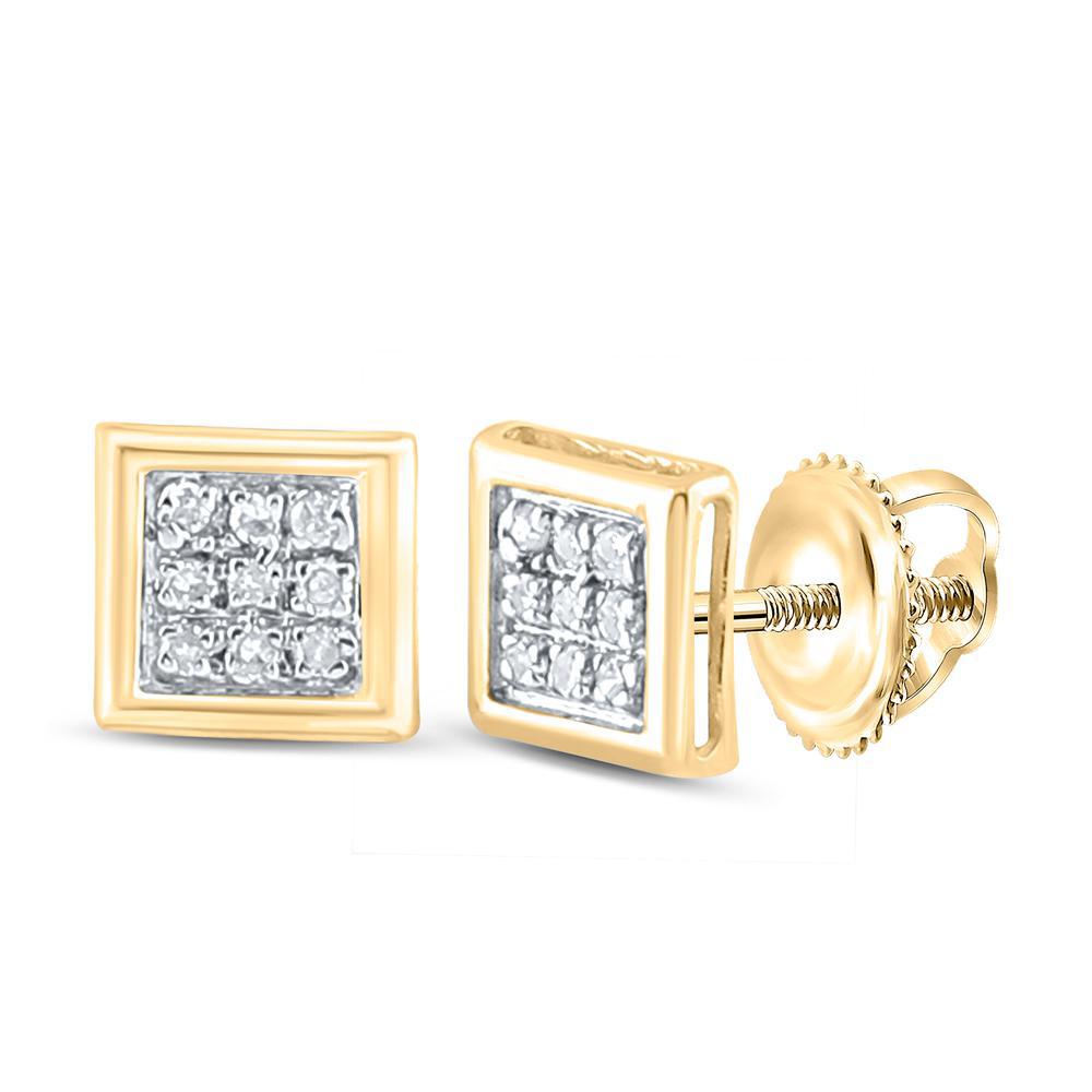 Diamond Stud Square Mens Earrings 10k Yellow Gold Screw Back