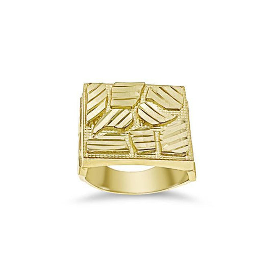 10K Yellow Gold Mens Square Nugget Ring