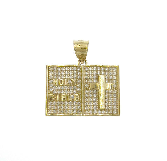 10k Gold Holy Bible Praying Book Pendant Charm Cz 1"