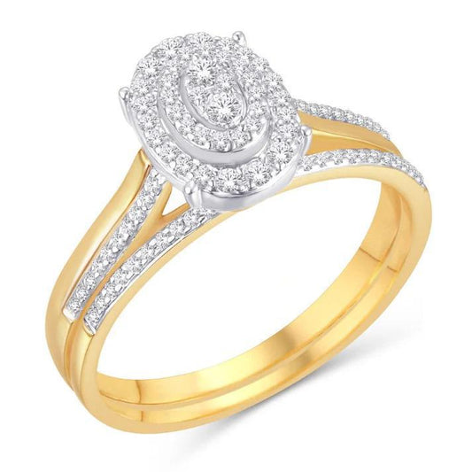 0.25cttw Diamond Oval Cluster Womens Bridal Wedding Ring Set 10k Yellow Gold