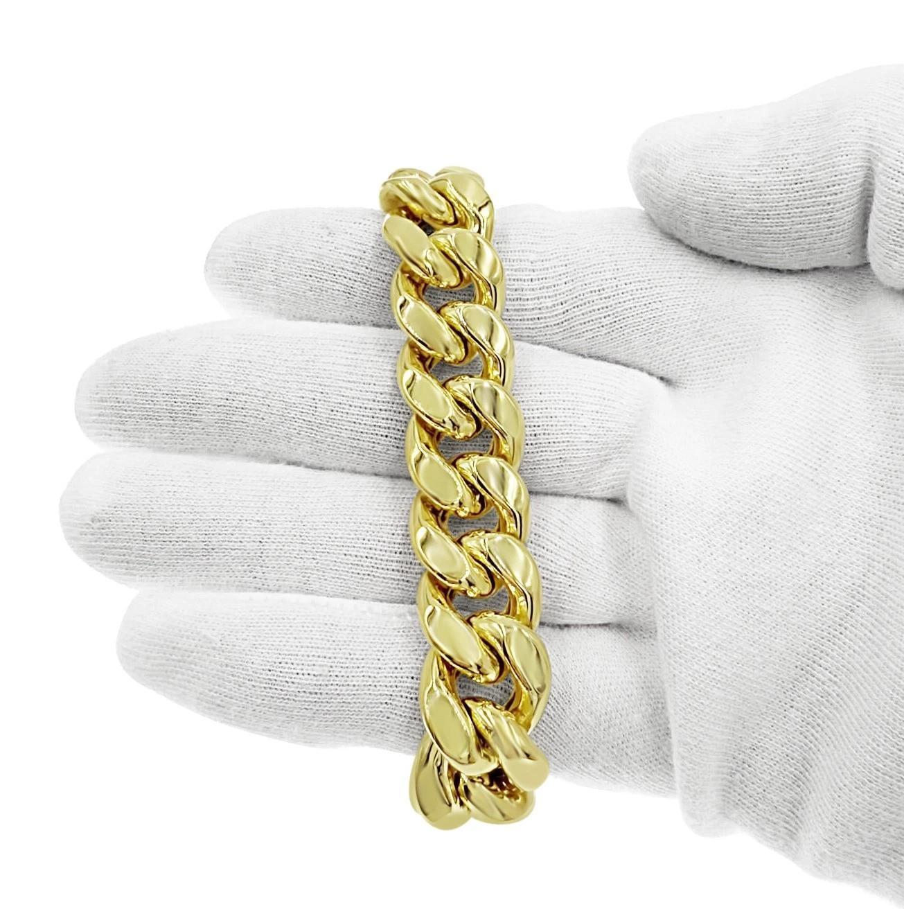 14K Yellow Gold Mens Cuban Link Bracelet 10mm Chain