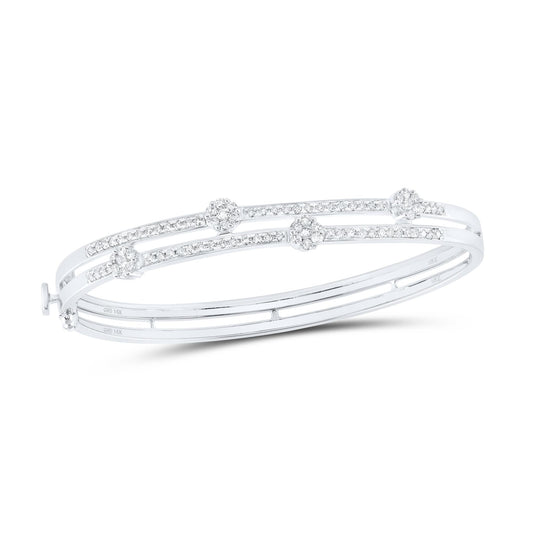 Diamond 1.00ctw 14K White Gold Hinged Bangle