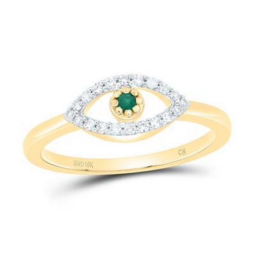Diamond Natural Emerald Eye Ring Womens 10K Yellow Gold