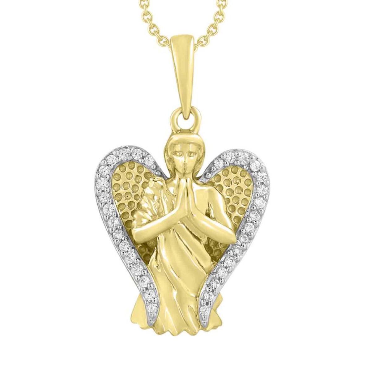 Diamond Praying Angel Charm Pendant 10k Yellow Gold