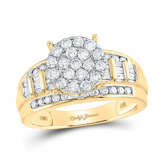 0.96 ctw Baguette Diamond Engagement Wedding Round Cluster Ring 10k Yellow Gold