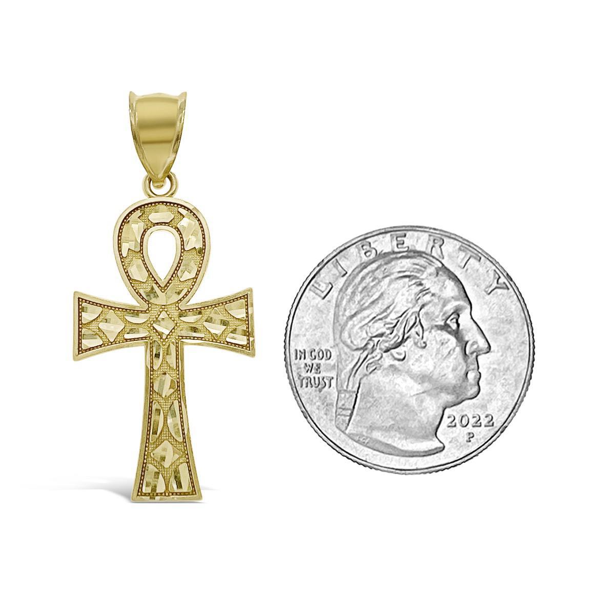 10k Yellow Gold Egyptian Ankh Cross Nugget Pendant