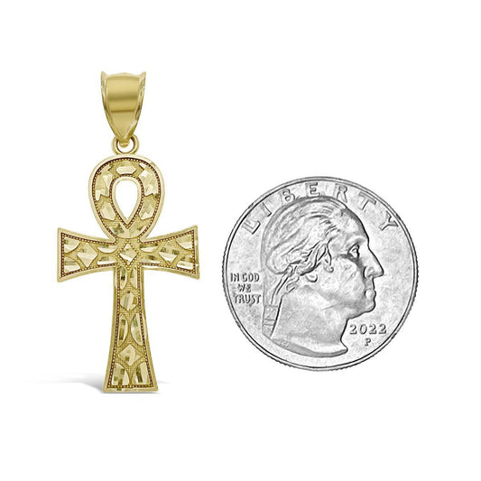 10k Yellow Gold Egyptian Ankh Cross Nugget Pendant
