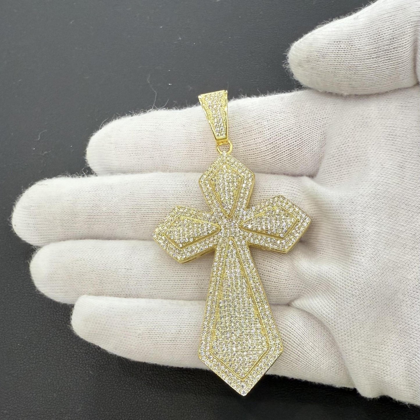 925 Sterling Silver Gold Plated Large Cross Pendant
