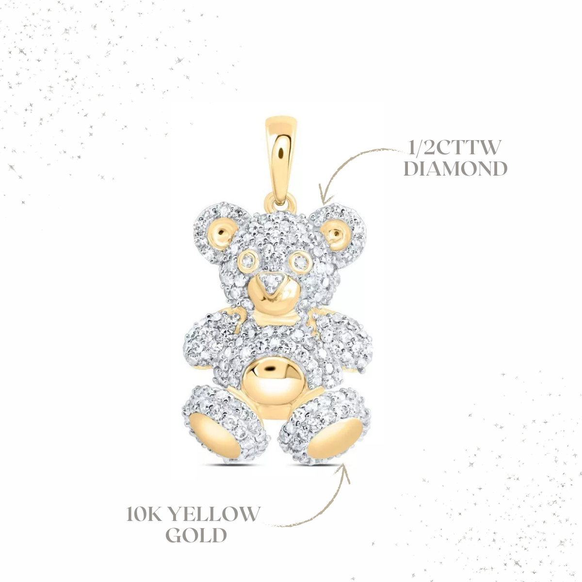 0.63ctw Diamond Teddy Bear Pendant Charm 10k Yellow Gold