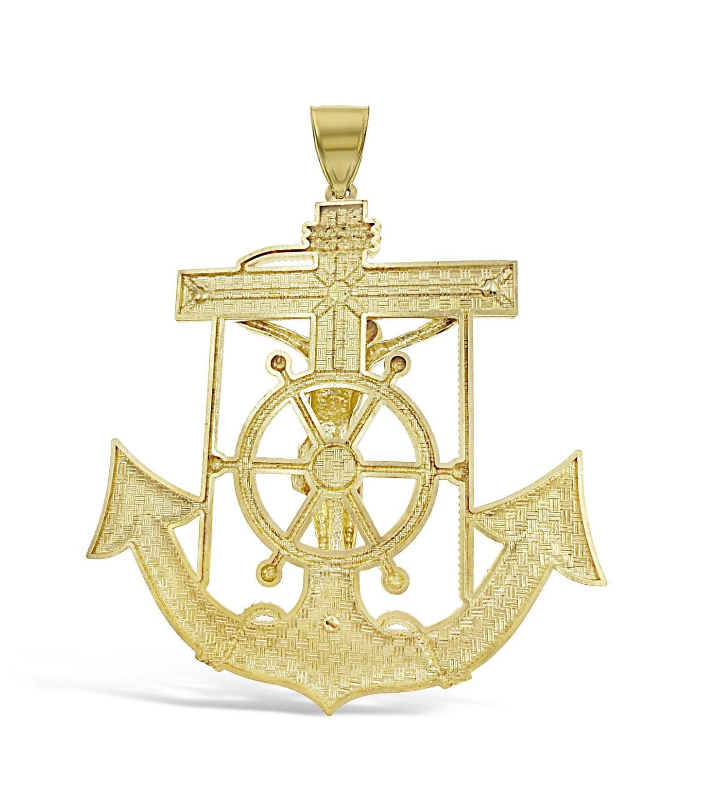 Anchor Jesus Crucifix Cross Mens Large Pendant 10k Yellow Gold