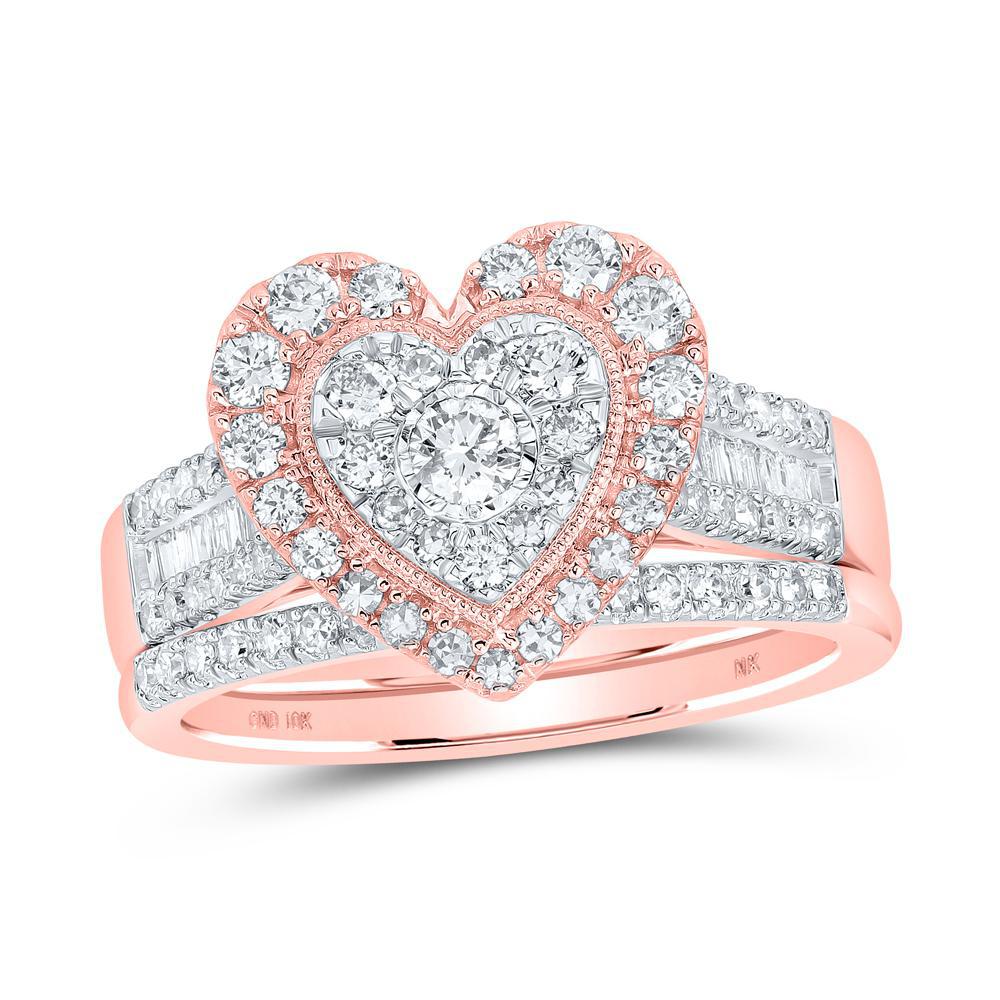 Diamond Heart Bridal Ring Set 10K Rose Gold
