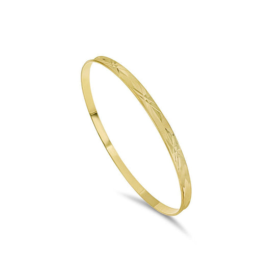 Solid 14k Gold Bangle Bracelet Diamond Cut 8"