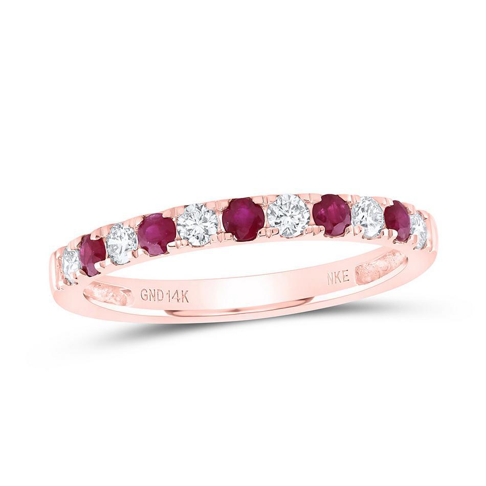 1/4ct Ruby & 1/4ct Diamond Wedding Anniversary Band Ring 14k Rose Gold