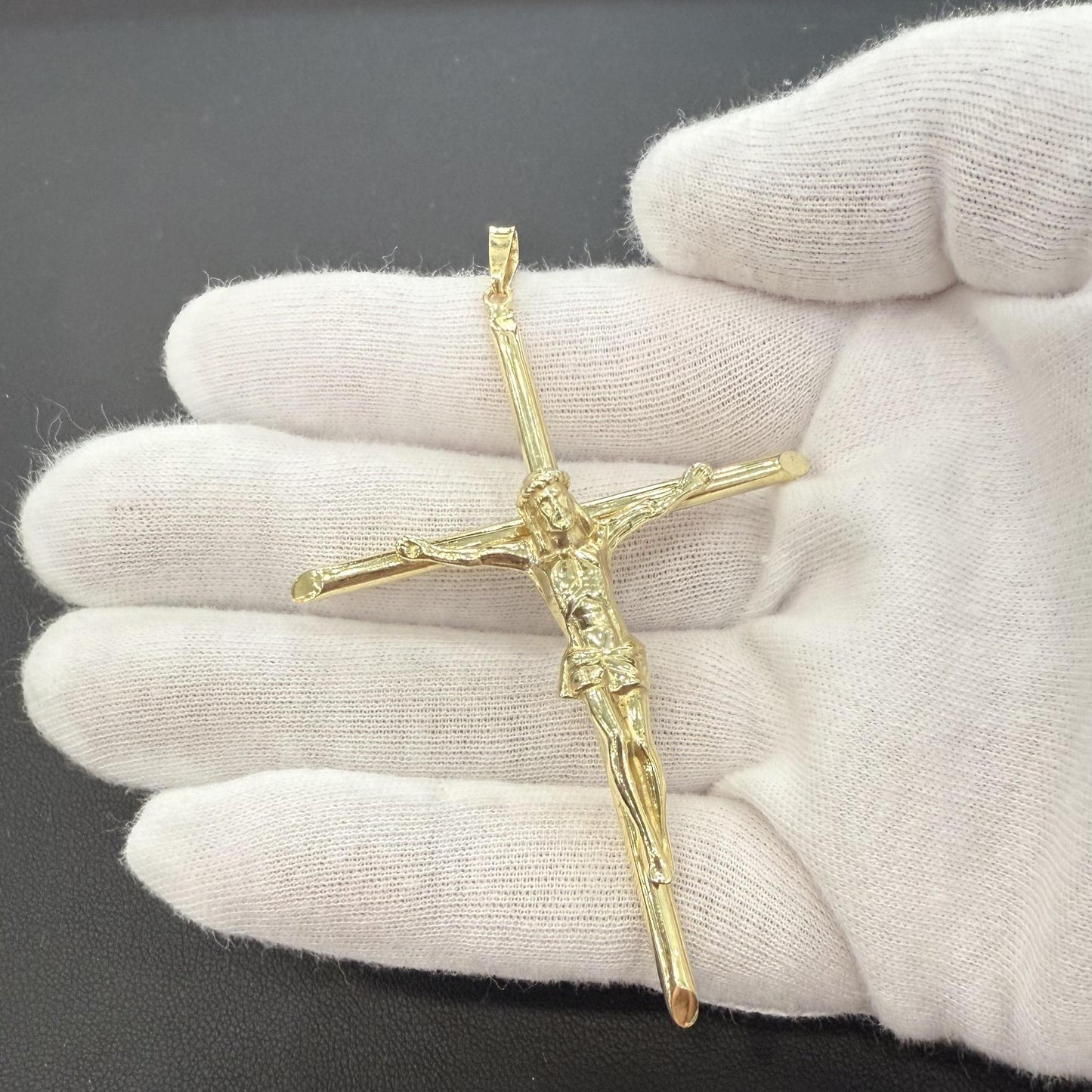 Cross Crucifix Pendant Charm 925 Sterling Silver Gold Plated 2.9"