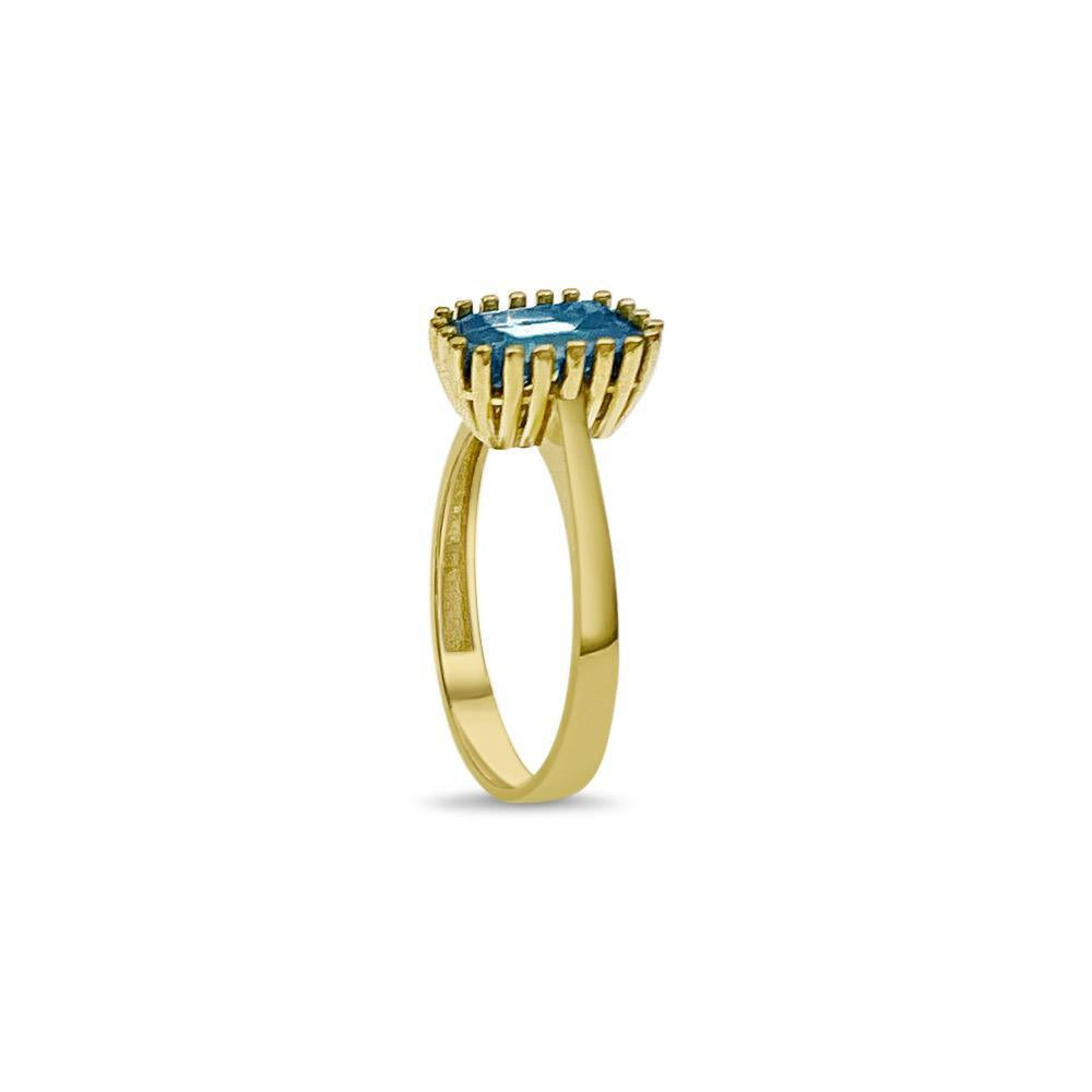 14K Yellow Gold Blue Emerald Cut Solitaire Ring