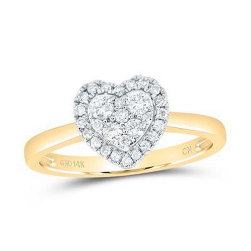 0.33 Cttw Diamond Heart Cluster Bridal Promise Engagement Ring 14k Yellow Gold