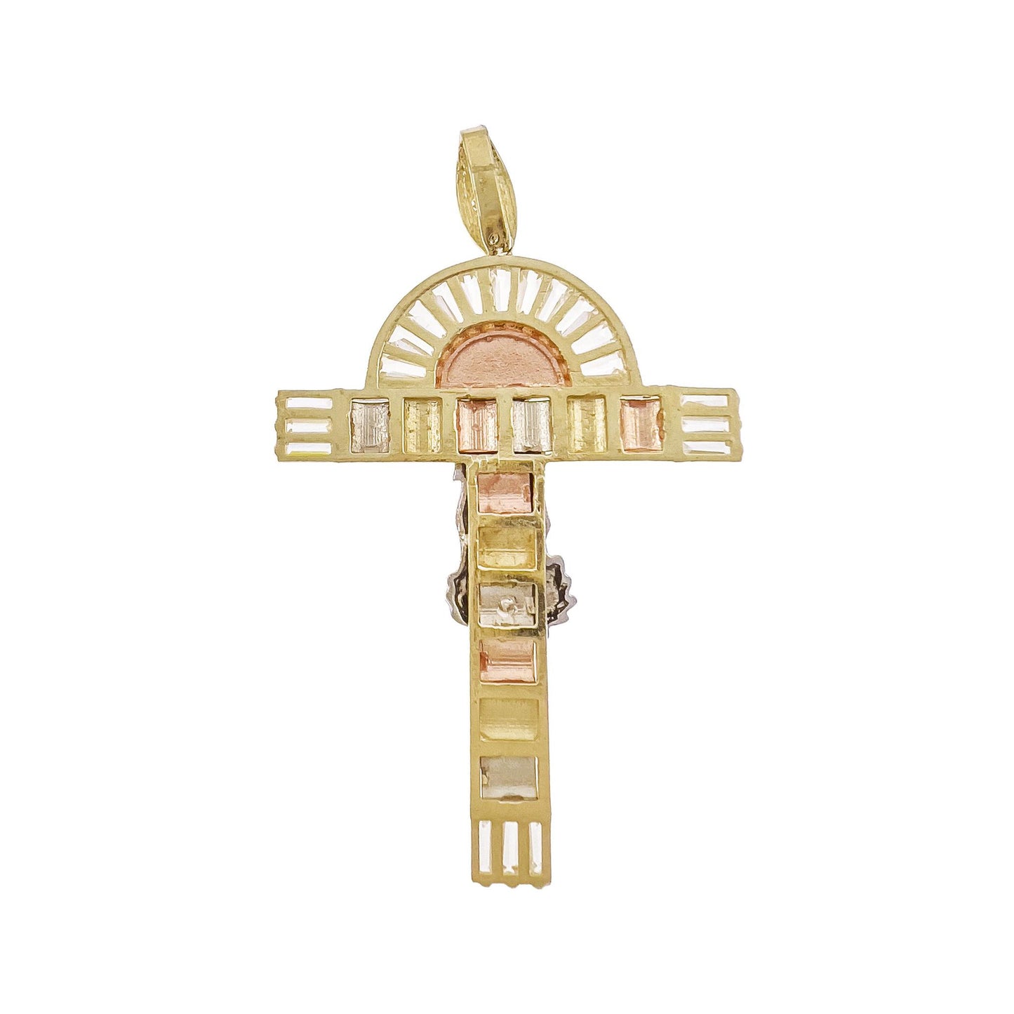 10k Gold Cross Virgin Mary Tri Color Pendant 2.7"