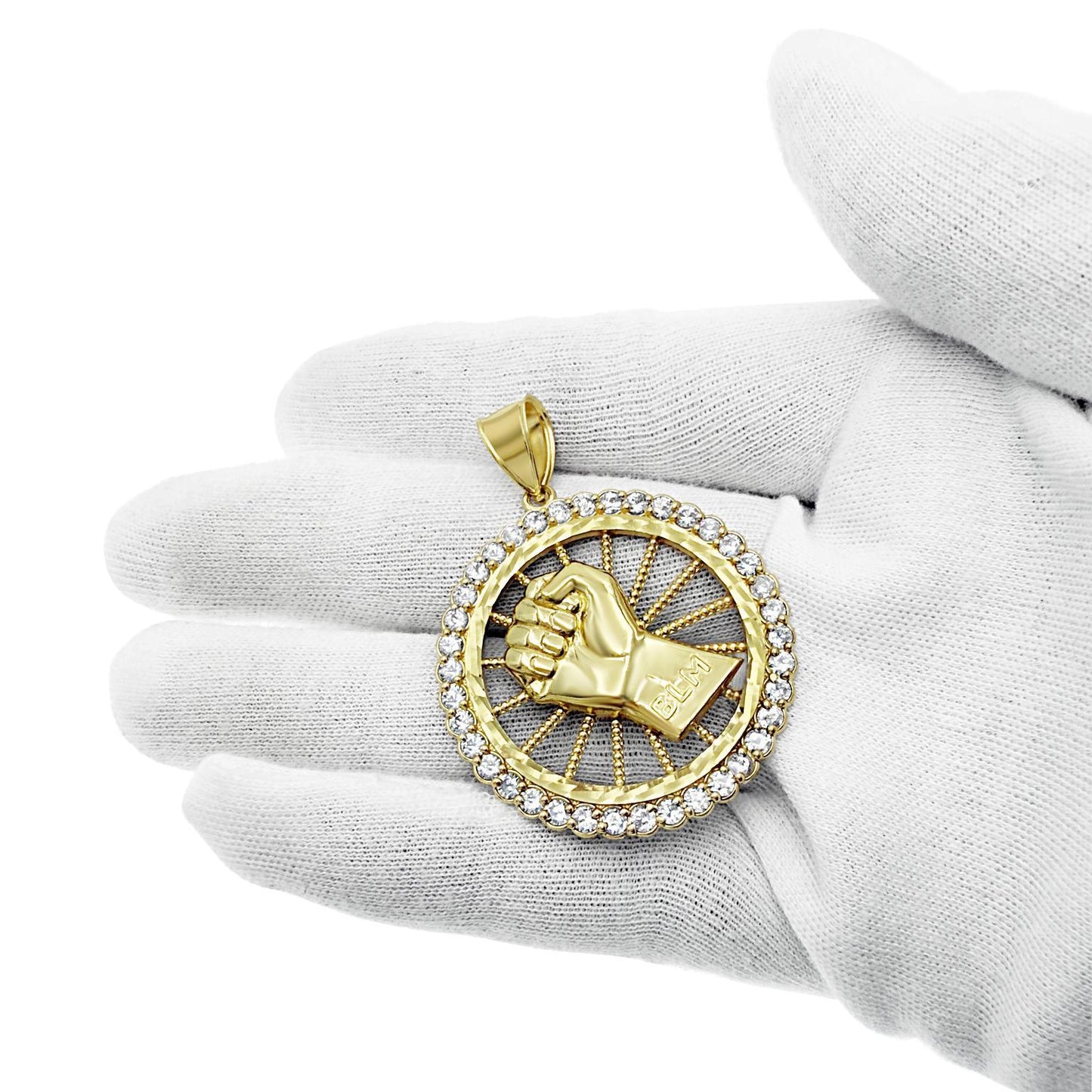 BLM Pendant Black Lives Matter Real 10k Yellow Gold Mens CZ Charm 2 inch
