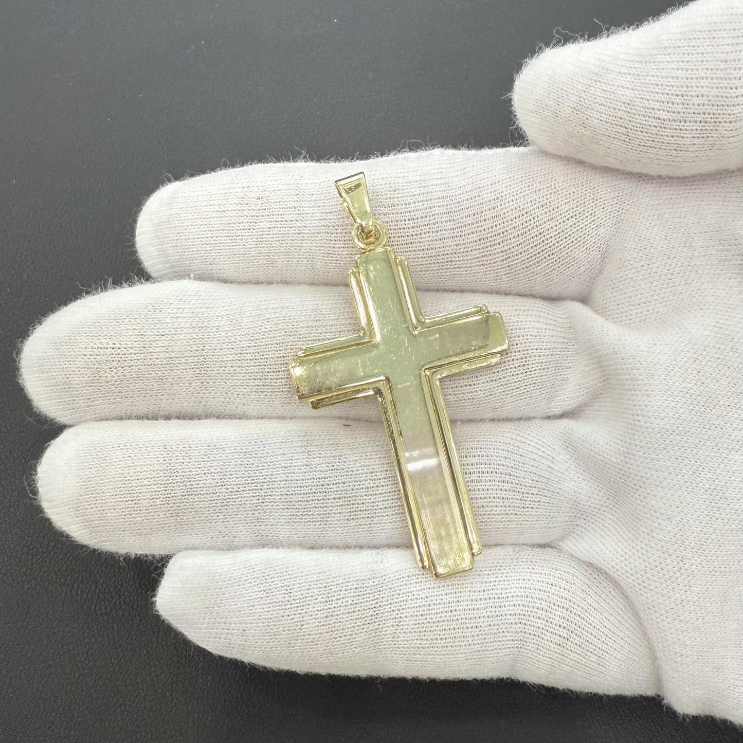 Cross Plain Pendant Charm 925 Sterling Silver Gold Plated 2.2"