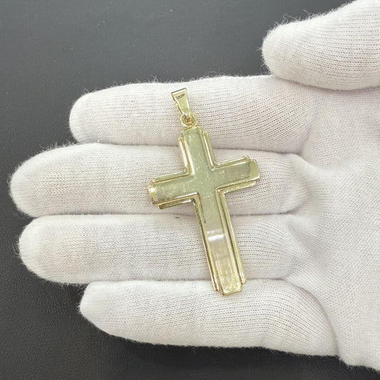 Cross Plain Pendant Charm 925 Sterling Silver Gold Plated 2.2"