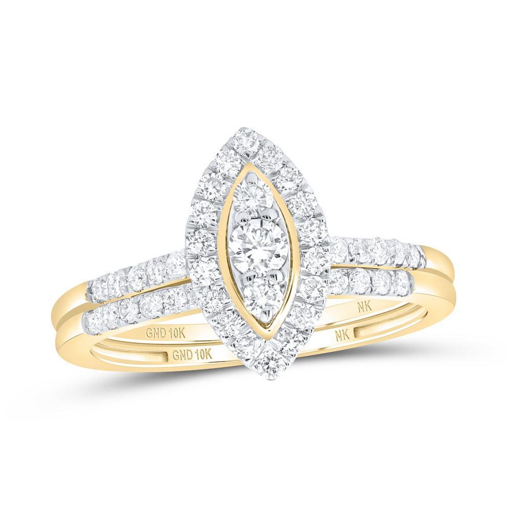 0.62ctw Diamond Marquise Cluster Bridal Ring Set 10K Yellow Gold