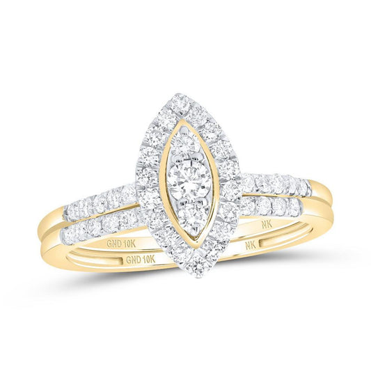 0.62ctw Diamond Marquise Cluster Bridal Set Ring 10K Yellow Gold