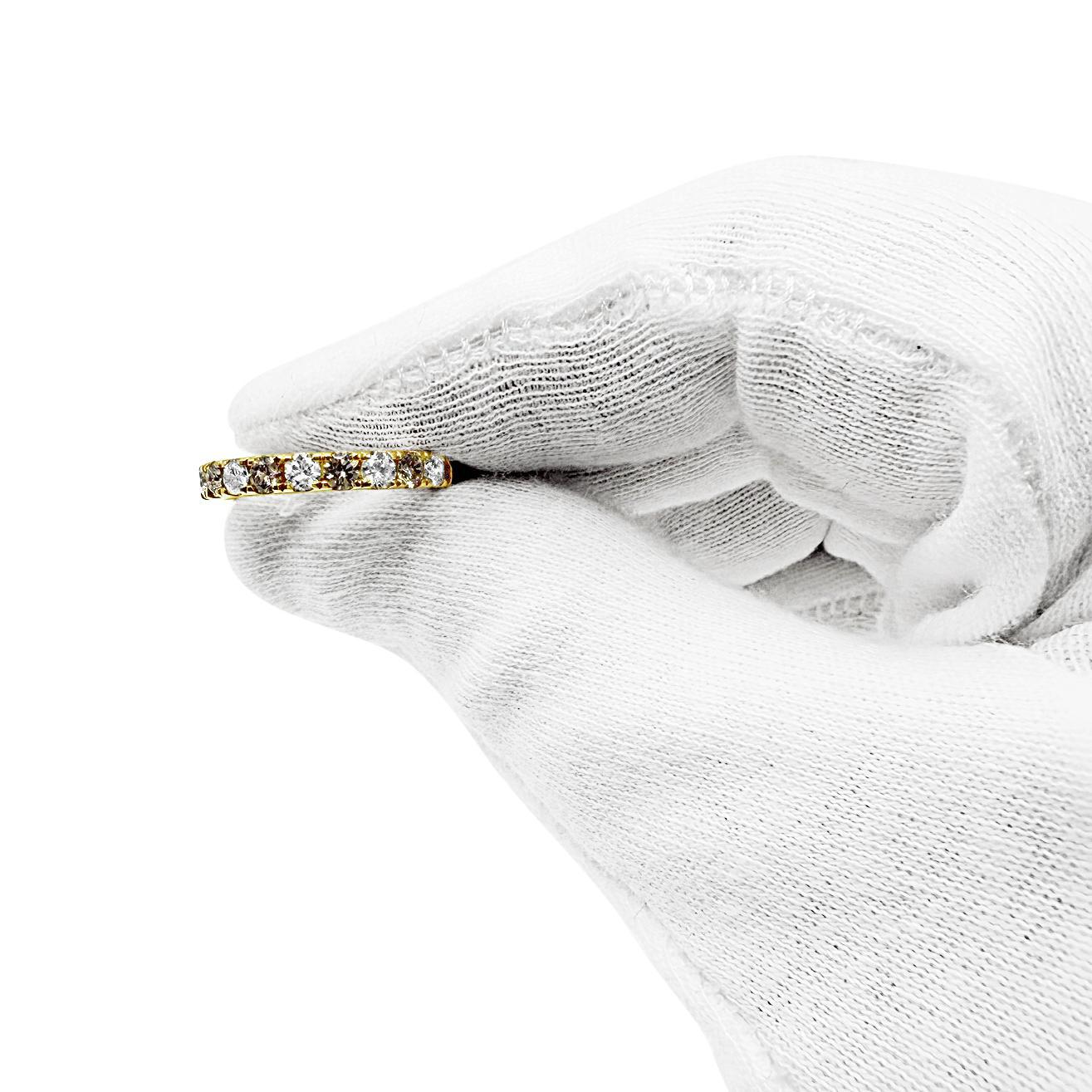 0.87ctw Cognac Diamond Womens Wedding Anniversary Band Ring 14k Yellow Gold