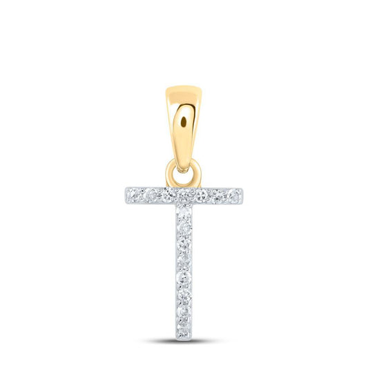 Diamond Letter Initial T Pendant Charm 10k Yellow Gold