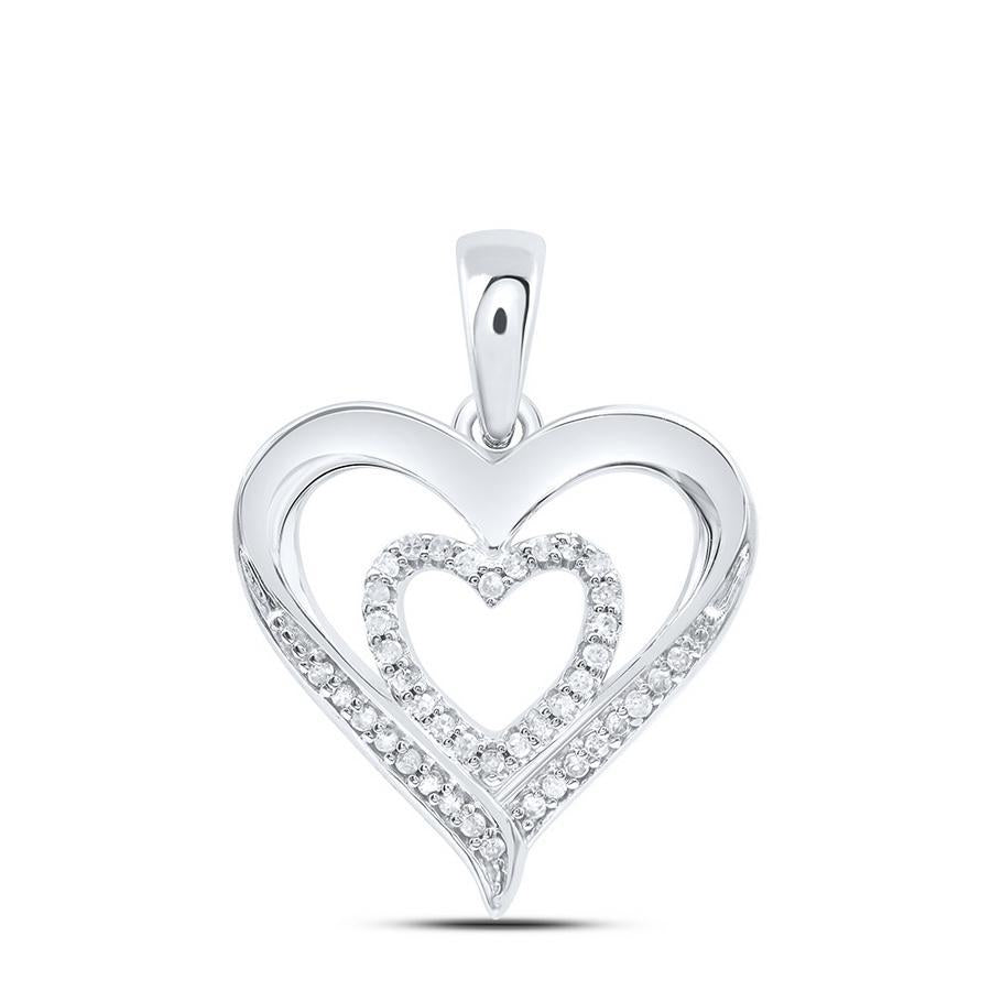 Diamond Double Heart Womens Pendant Charm 925 Sterling Silver