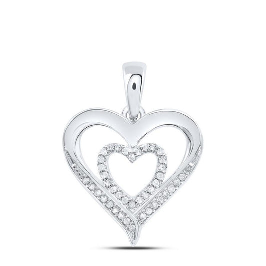 Diamond Double Heart Womens Pendant Charm 925 Sterling Silver