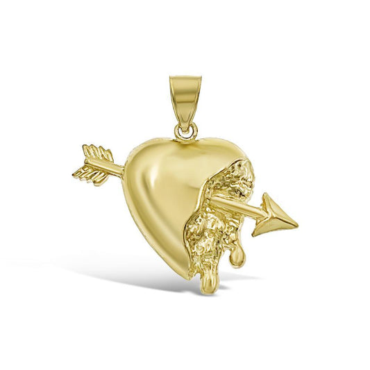 Heart Arrow Dripping Pendant 10k Yellow Gold Charm 1.3"