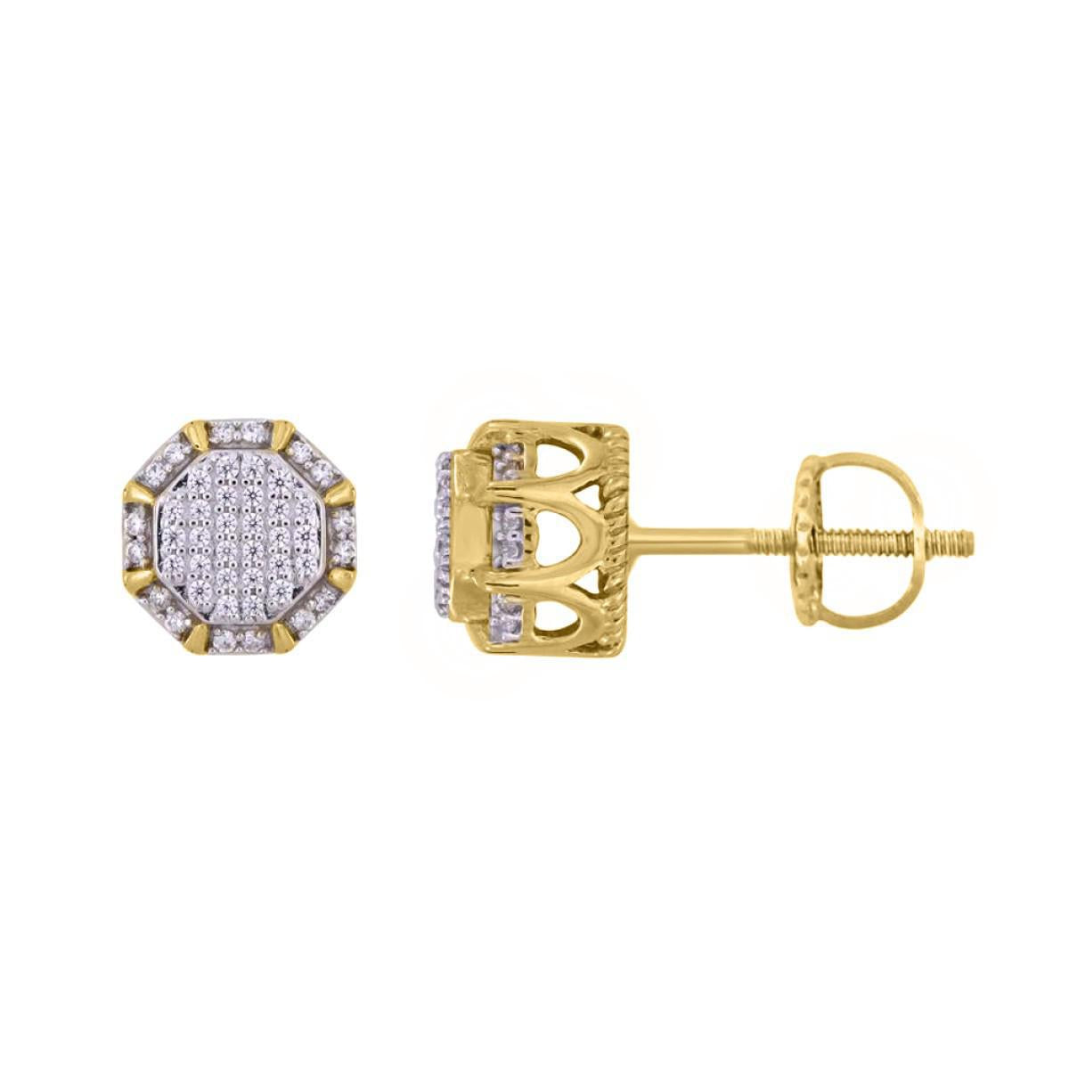 Diamond 10K Yellow Gold Octagon Stud Earrings