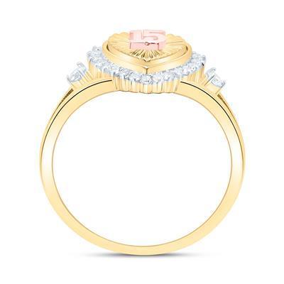 Diamond Crown Quinceanera 15 Years Birthday Ring 10k Yellow Gold