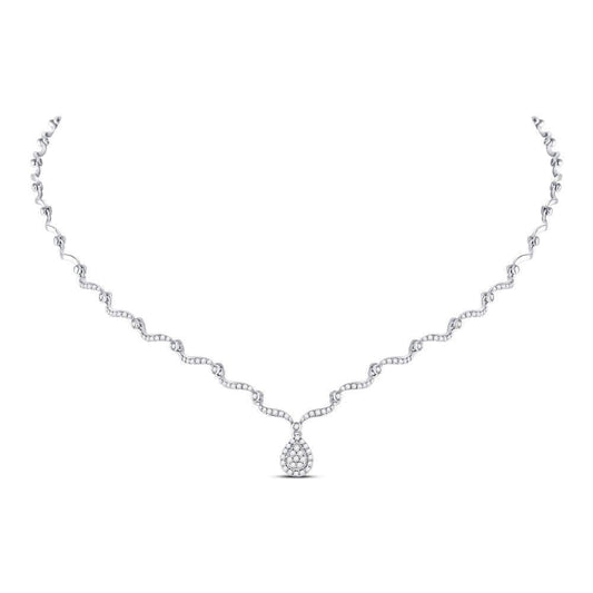 0.75ctw Diamond Teardrop Pear Cluster Pendant Necklace 10k White Gold