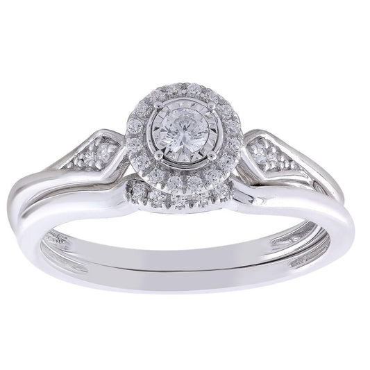 0.20ctw Diamond Round Cluster Bridal Wedding Ring Set 10k White Gold