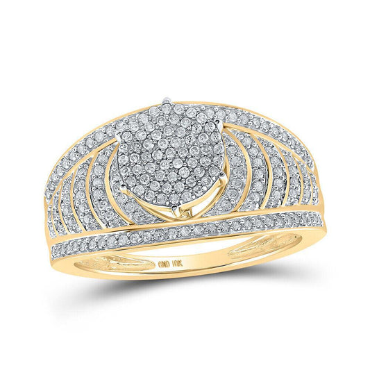 10k Yellow Gold Diamond Cluster Striped Bridal Wedding Engagement Ring 1/2 Cttw