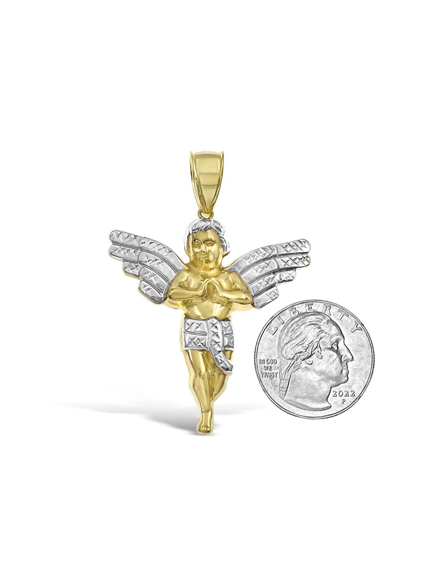 10k Two Tone Gold Baby Angel Pendant Charm 2.3"