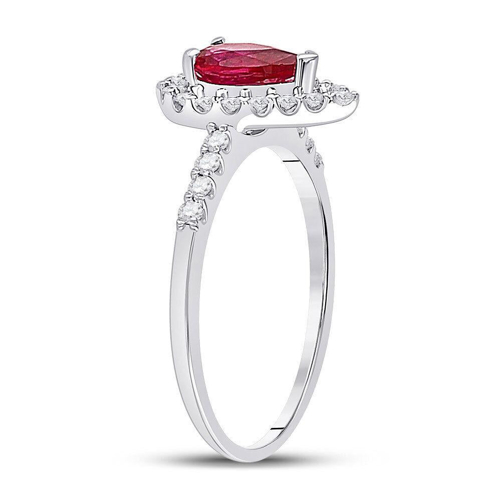 1.20Cttw Pear Lab Created Ruby Solitaire & Natural Diamond Ring 10k White Gold