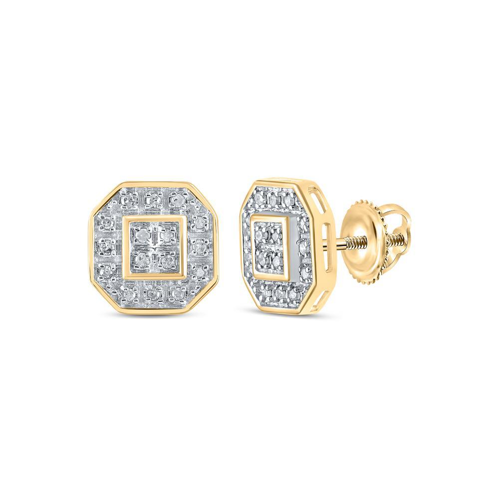 Diamond Octagon Stud Earrings 10k Yellow Gold Screw back