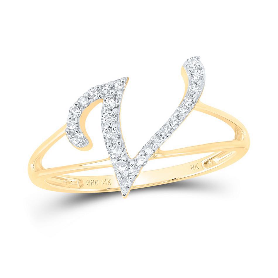 Diamond Initial Letter V Womens Ring 14k Yellow Gold