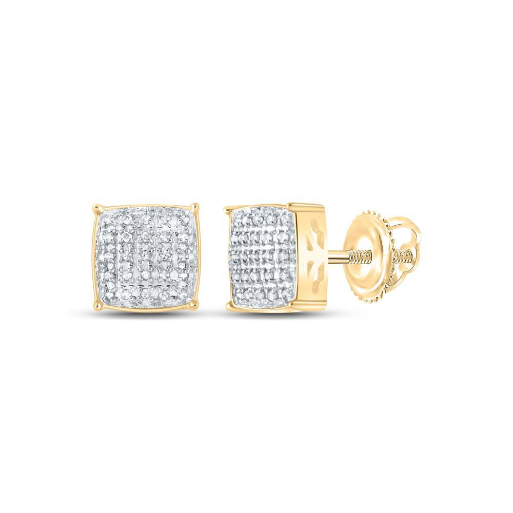 Diamond Square Stud Mens Earrings 10K Yellow Gold Cluster Screw Back