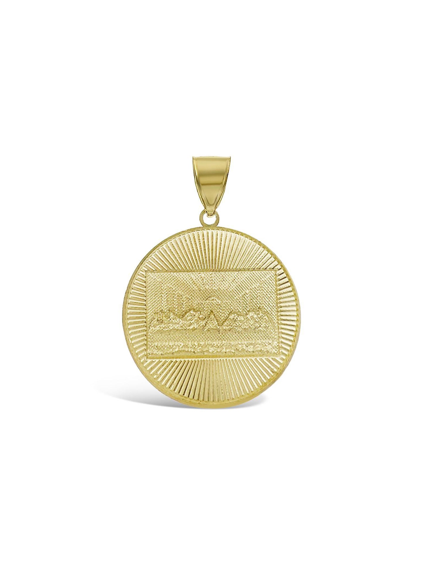 Last Supper Round Pendant Charm 10k Yellow Gold 1.8 inch
